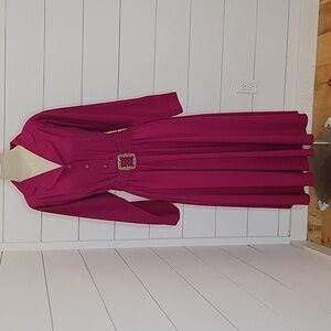 VINTAGE 80s 14 (?) No size tag SABINO pink long sleeve dress with matching belt